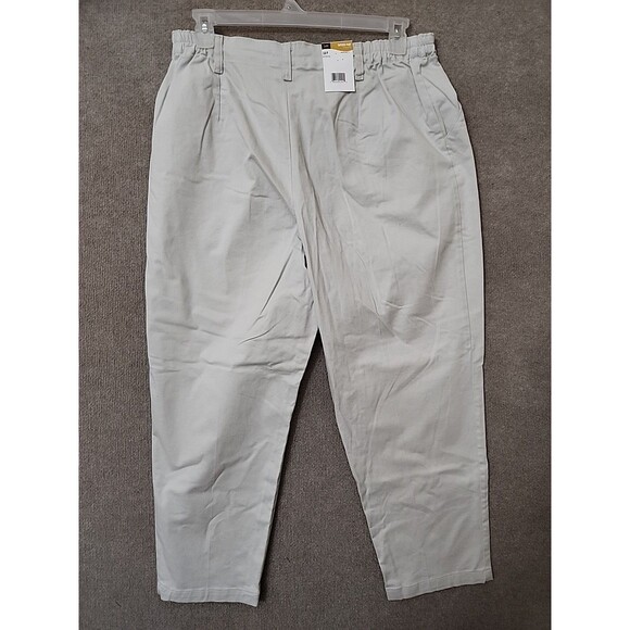 Lee Relaxed Fit Chino Pants Women 18 Petite Lt Gray Tapered Leg Elastic Side NEW - Picture 6 of 10